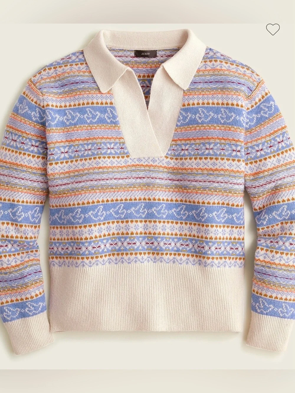 J.Crew 2021 Fair Isle Johnny Collar Wool Blend Multicolor Sweater Sz S